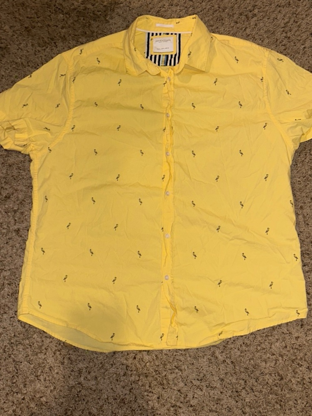 Denim & Flower Yellow Short-Sleeve Button-Down Shirt with Micro Embroidery